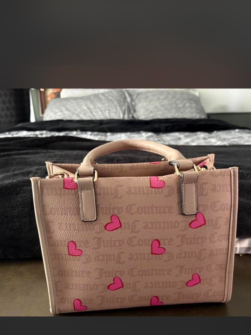 Juicy Couture Beige Satchel with Pink Heart Accents